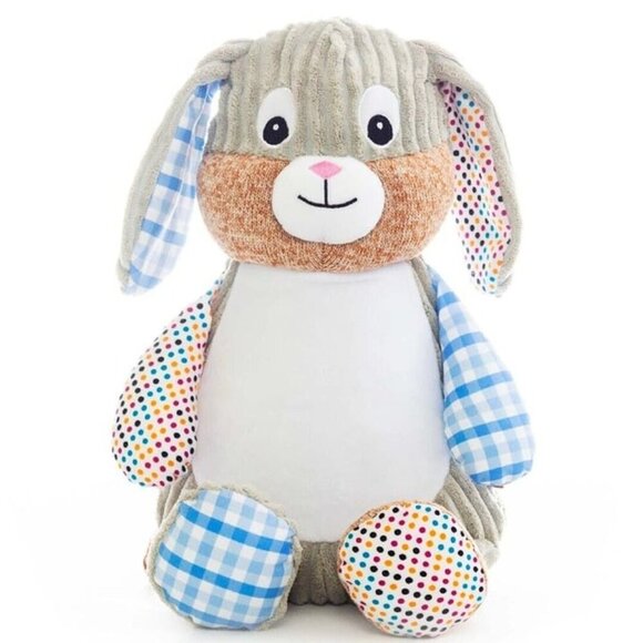 Bunny‎ Rabbit Stuffed Animal - Blue Patterned Stuffed Animal - Sensory Plush - Picture 1 of 2